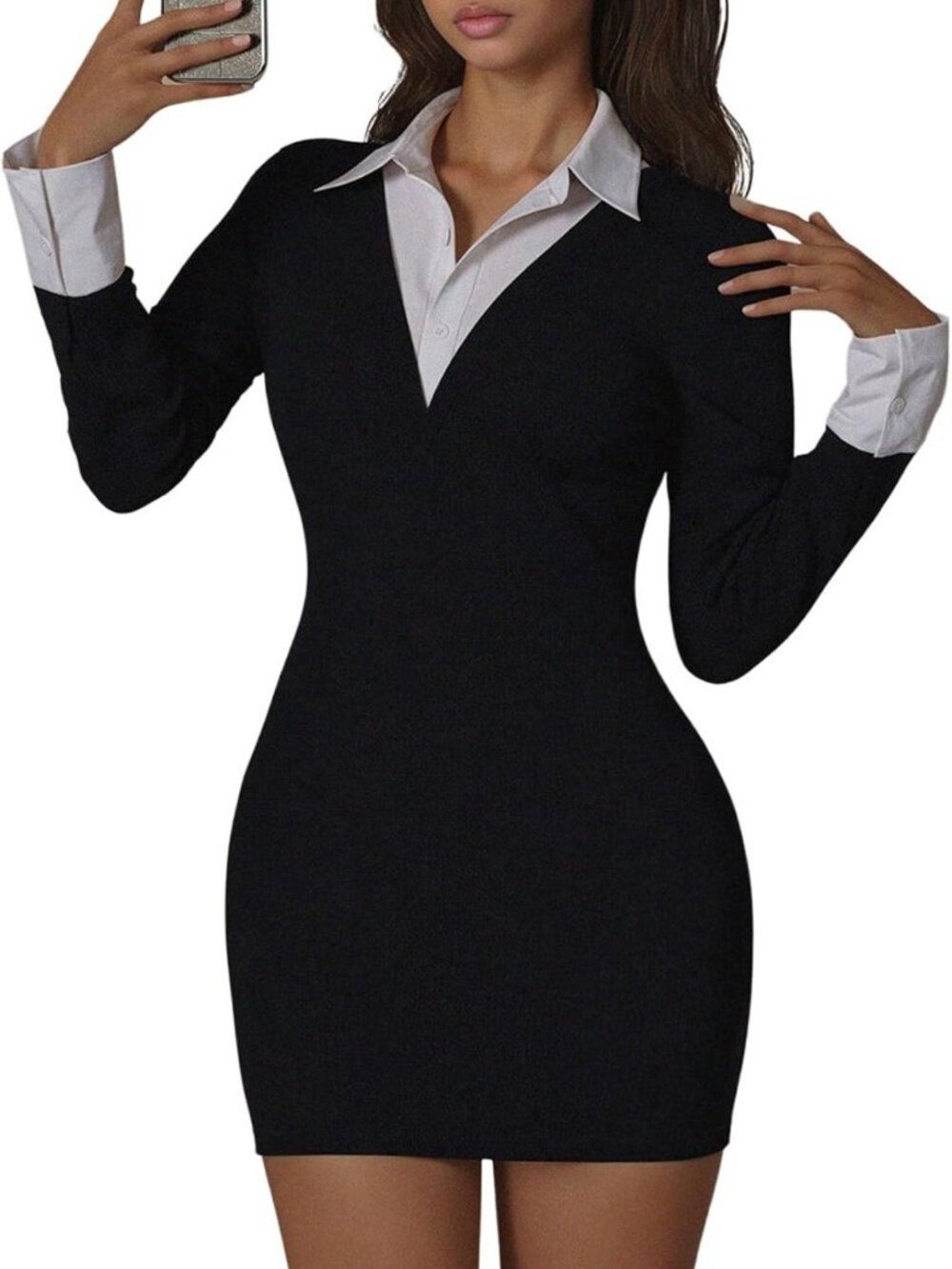 Chic Y2K Collared Long Sleeve Bodycon Mini Dress for Trendy Women